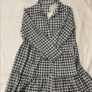 Dress Addict 100% Cotton Black & White Gingham Button-Down Dress Size S Midi